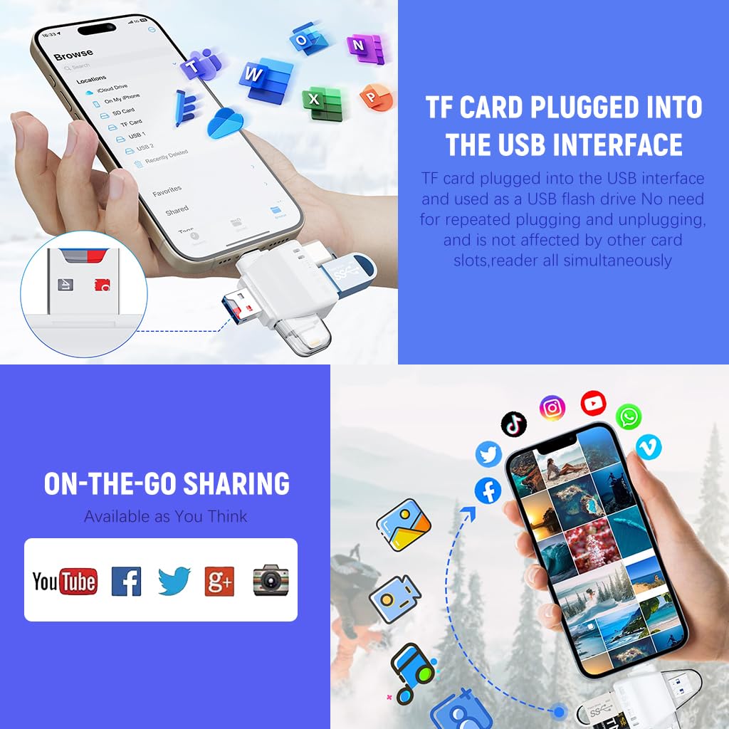 Verilux Multi Card Reader Phone Card Reader Flash Driver Reader Support TF/SD/USB C/USB A, Universal Multi in One Card Reader for i Phone 15/14, Android Phone, PC, Laptop Verilux Multi Card Reader Phone Card Reader Flash Driver Reader Support TF/SD/USB C/USB A, Universal Multi in One Card Reader for i Phone 15/14, Android Phone, PC, Laptop